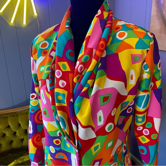 ❌SOLD🏷️Vintage 90s Anna Kriste Pleated Abstract Wild Multicolor Blouse/Jacket - Picture 5 of 11